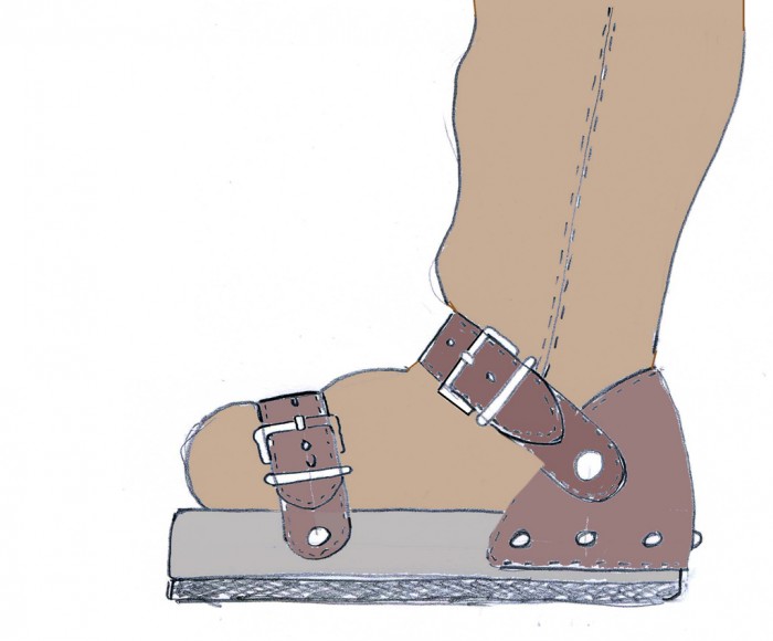 Schuh 2.jpg (274.88 KiB) 112720 mal betrachtet Die Bleisandalen haben vielleicht so ausgesehen. Hinten ist eine Lederkappe, die sie am Fuß hält. Die Lederkappe ist einfacher zu machen als eine angegossene Ferse. Auf der Lauffläche befestigen wir eine Gummisohle für die Testtauchgänge im Schwimmbad.